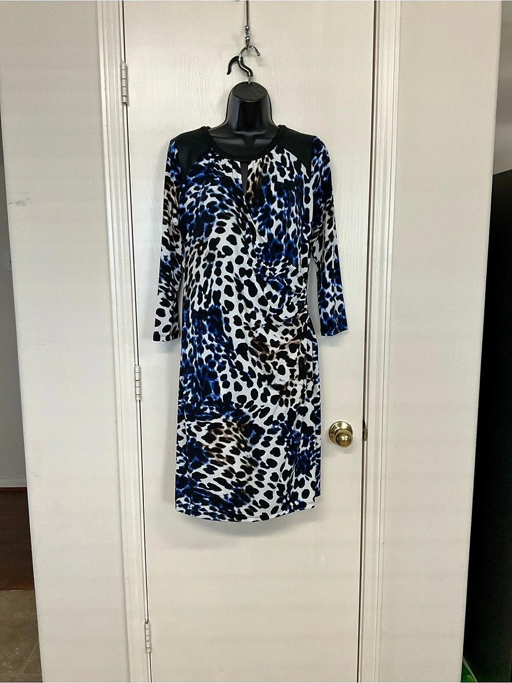Calvin Klein Animal Print Midi Dress in Blue & Black